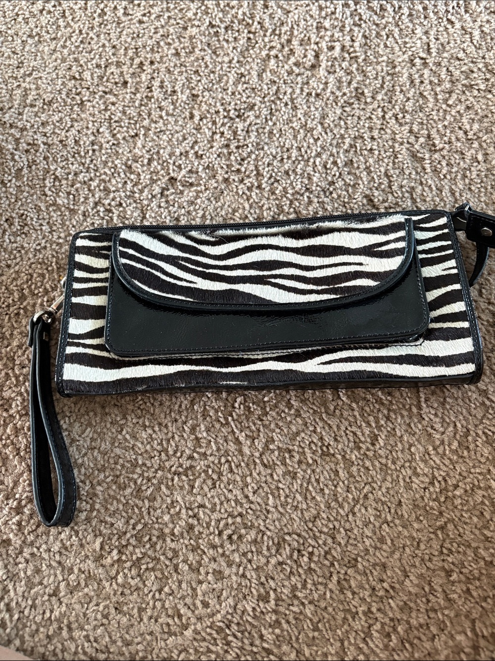 Talbots Zebra-Print Wristlet Clutch in Black and White